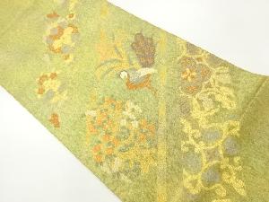 引箔　斜め縞に花鳥更紗模様織り出し袋帯